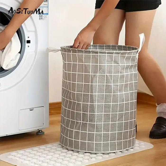 Large Foldable Plaid Fabric Laundry Basket