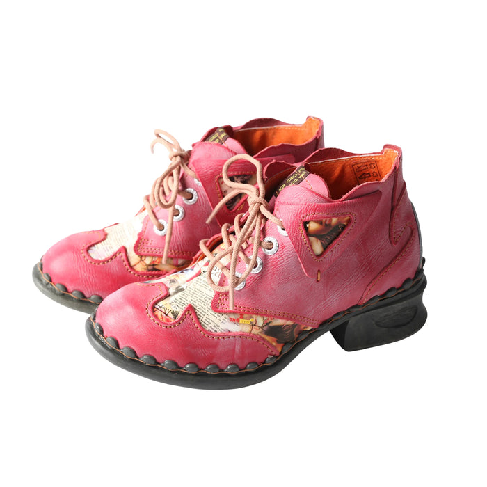 Womens Ankle Leather Shoes For Outdoor,medium Heel Floral