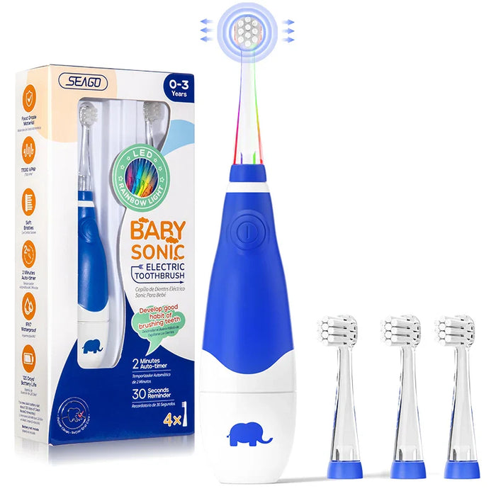 Led Kids Electric Toothbrush Waterproof Sonic Brush Replaceable Heads