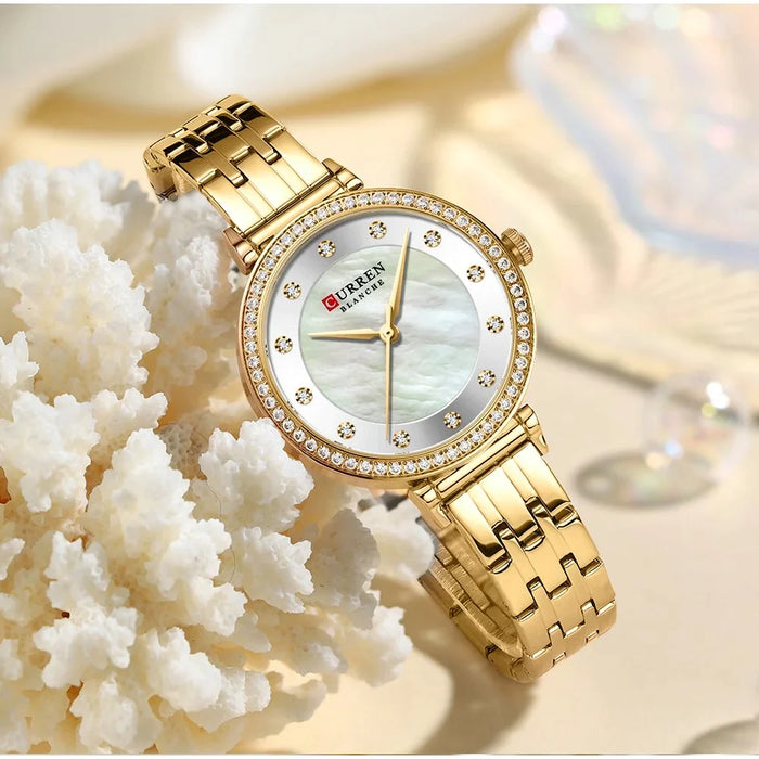 Elegant Stainless Steel Thin Quartz Charming Wristwatches With Shell Dial For Women