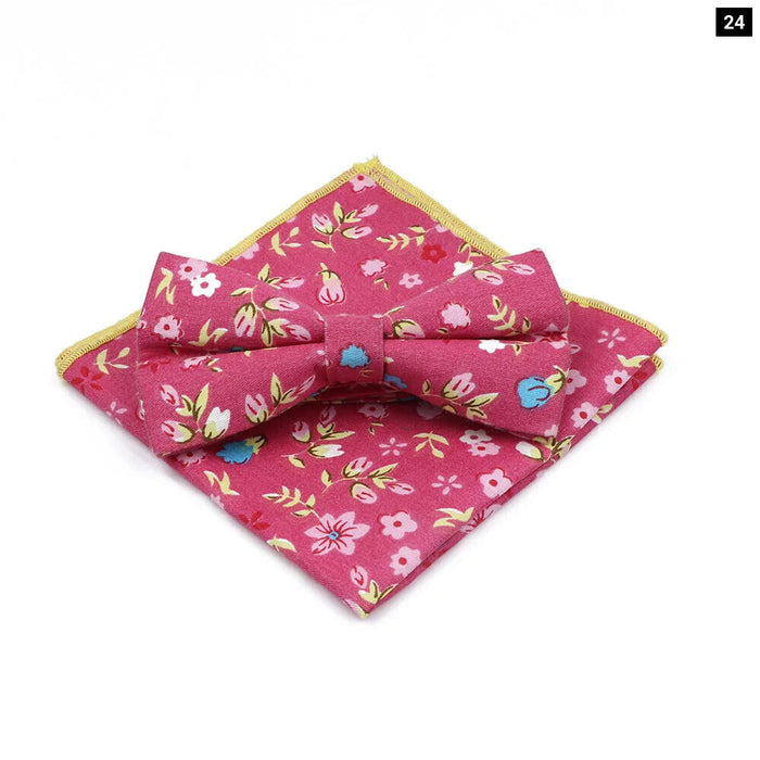 Floral Bow Tie And Handkerchief Set Mens Wedding Accessories