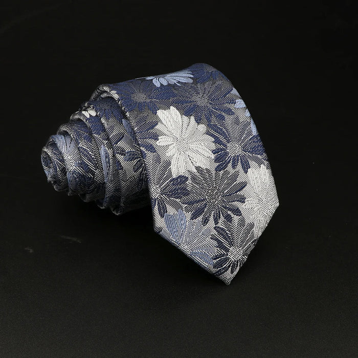 Blue Floral Plaid Tie Mens Classic Necktie For Weddings