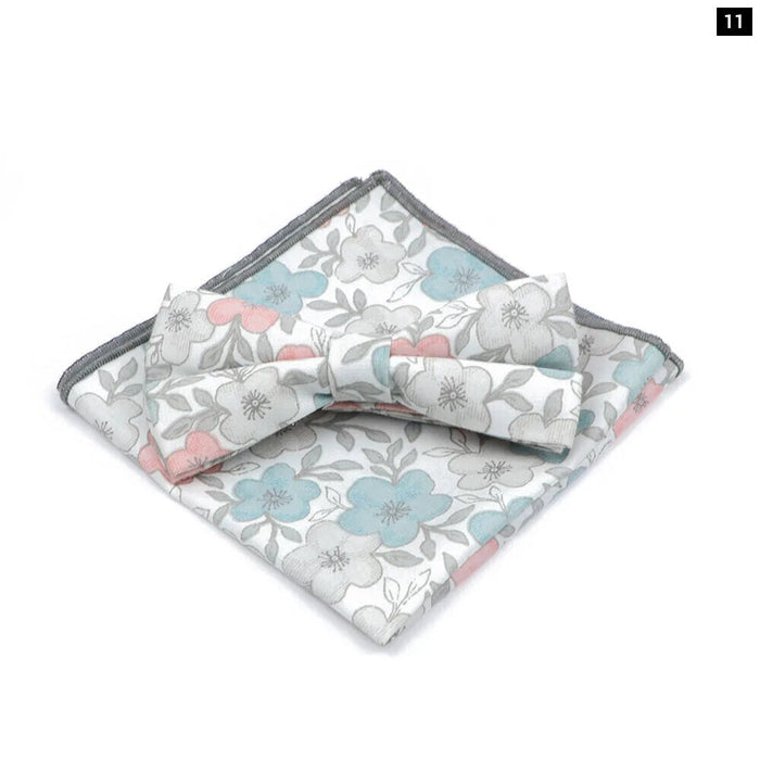 Floral Bow Tie And Handkerchief Set Mens Wedding Accessories