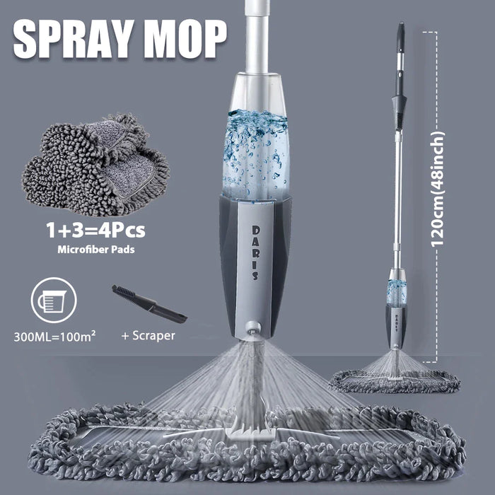 360 Degree Handle Wooden Floor Mop With Reusable Microfiber