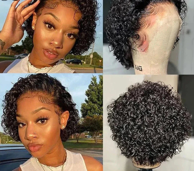 Short Curly Human Hair Pixie Cut Lace Front Wig