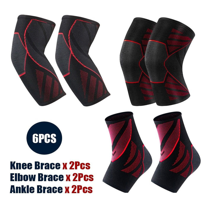 6Pcs/Set Knee Elbow Ankle Brace Protective Gear Set For Cycling Running Basketball