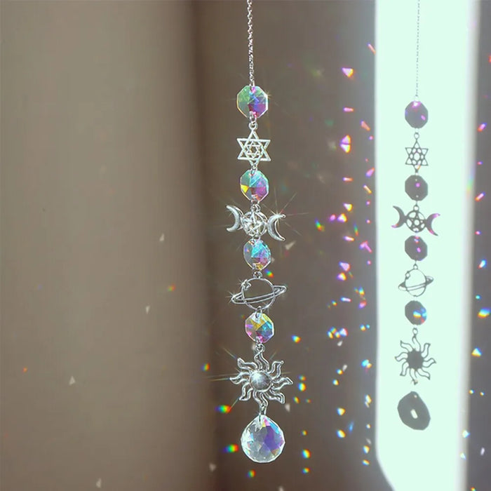 Crystal Wind Chime Moon Sun Catcher Diamond Prisms Pendant Dream Catcher Rainbow Hanging Drop Home Garden Decor