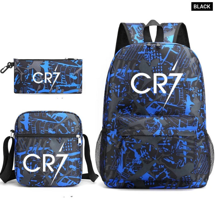 Unisex 3Pcs Football Cr7 3D Print Kids School Bag