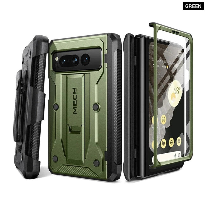 For Google Pixel Fold Military Grade Shockproof Rugged Phone Case With Screen Protector Hinge Protection Kickstand And Belt Clip