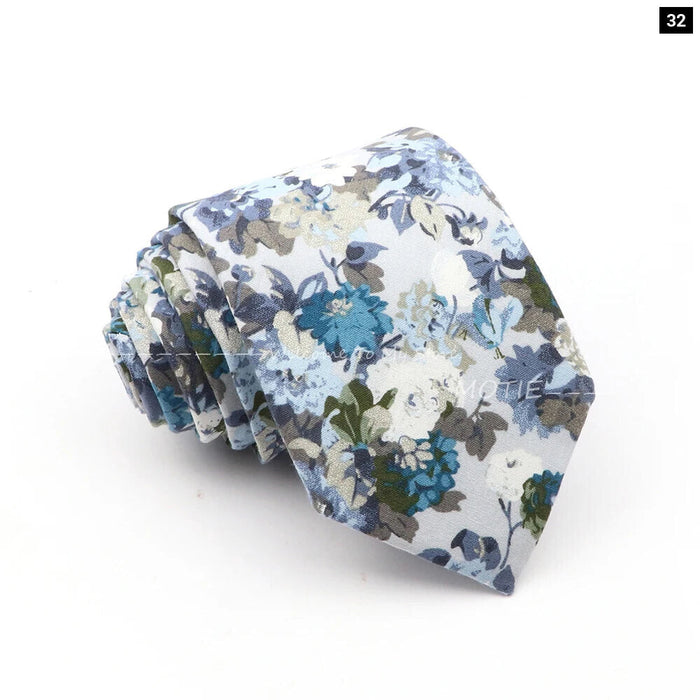 Blue Floral Cotton Ties For Weddings Business And Daily Wear