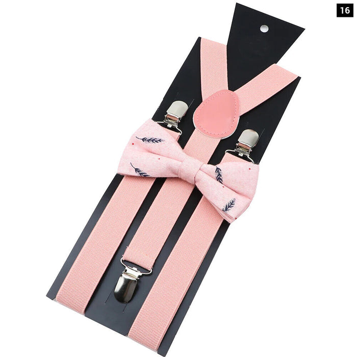 Cotton Suspenders And Bow Tie Set Adjustable And Elastic For Weddings