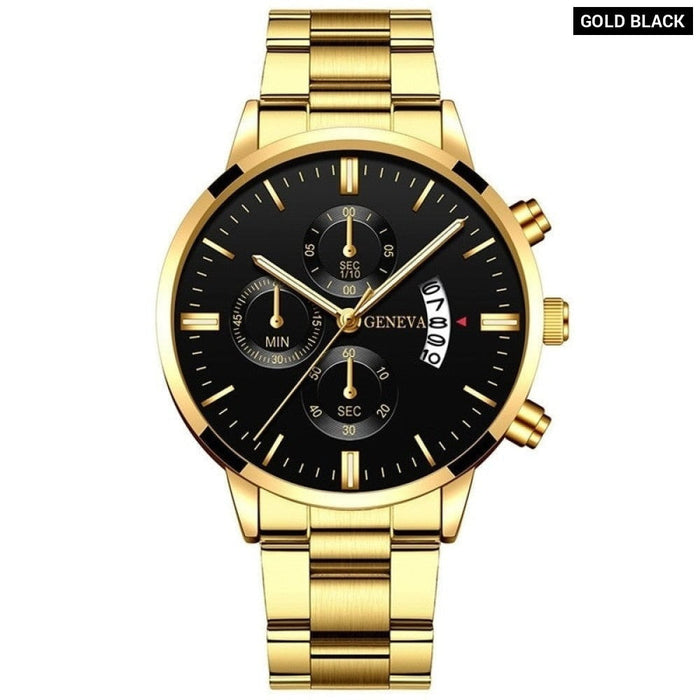 Fashion Men Gold Stainless Steel Watch Luxury Calendar Quartz Wrist Watch Mens Business Watches for Man Clock