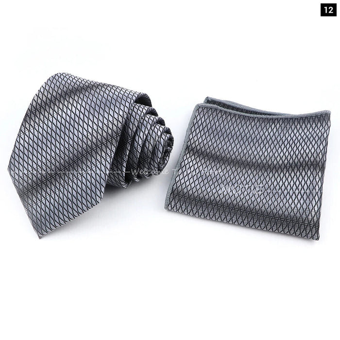 Grey Blue Striped Tie Set For Weddings And Daily Wear