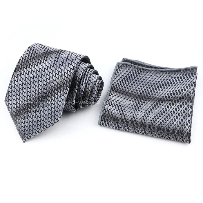 Grey Blue Striped Tie Set For Weddings And Daily Wear