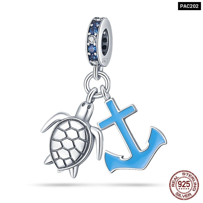 925 Sterling Silver Ocean Series Turtle Crab Mermaid Charms Beads Fit Original Pandora Bracelets Bangles Jewelrys