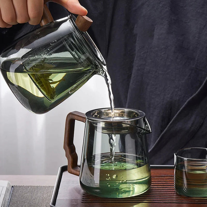 Tea Ceremony Glass Teapot Set With Wood Handle