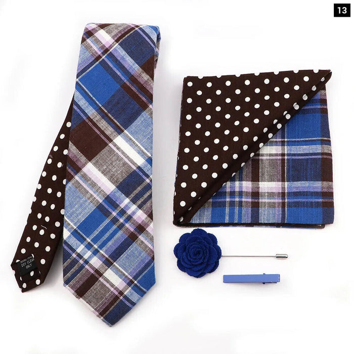 Floral Plaid Cotton Tie Set For Parties And Daily Wear