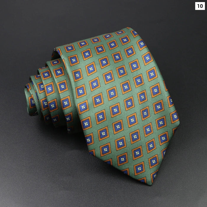 Silk Tie For Men 7.5Cm Soft Novelty Necktie In Blue Green And Orange Dot And Floral Design For Weddings And Business Gift Idea