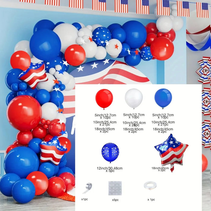 118 Pieces Blue Red White Patriotic Balloon Arch Kit Which Can Be Used For Independence Day Celebration Birthday Party Etc