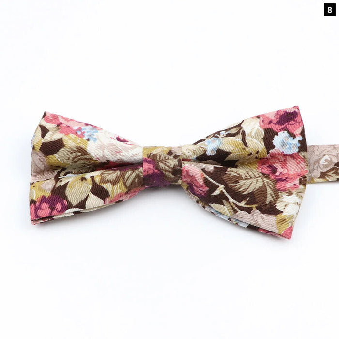 Colourful Floral Bow Ties Fashion Cotton Print For Mens Wedding And Business Suits