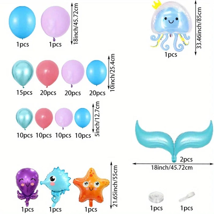 125Pcs Marine Animal Themed Garland Arch Kit Birthday Party Balloon Decoration Anniversary Indoor And Outdoor Scene Decoration