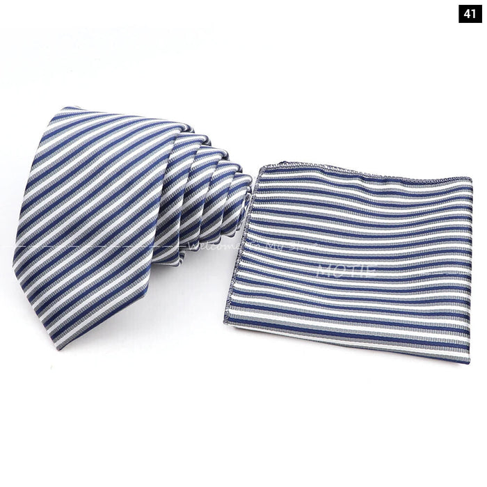 Blue Striped Tie Set For Weddings And Parties