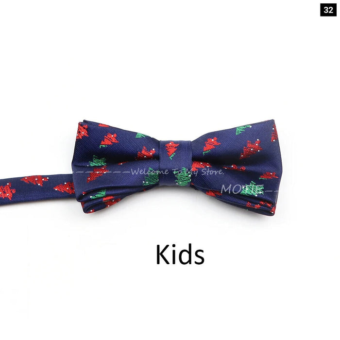 Christmas Bowtie Set Red Snowflake Pattern Parent-Child Matching Polyester Festive Accessory