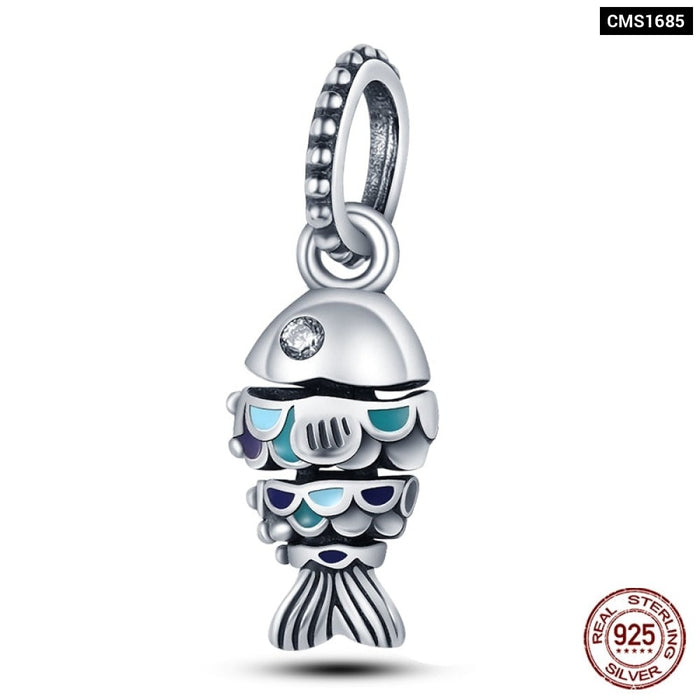 925 Sterling Silver Ocean Series Turtle Crab Mermaid Charms Beads Fit Original Pandora Bracelets Bangles Jewelrys