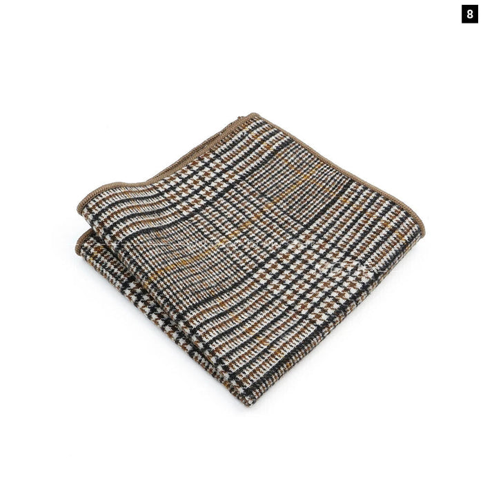 Classic Plaid Striped Pocket Square Mens Wool Handkerchief In Brown Grey For Weddings And Gifts