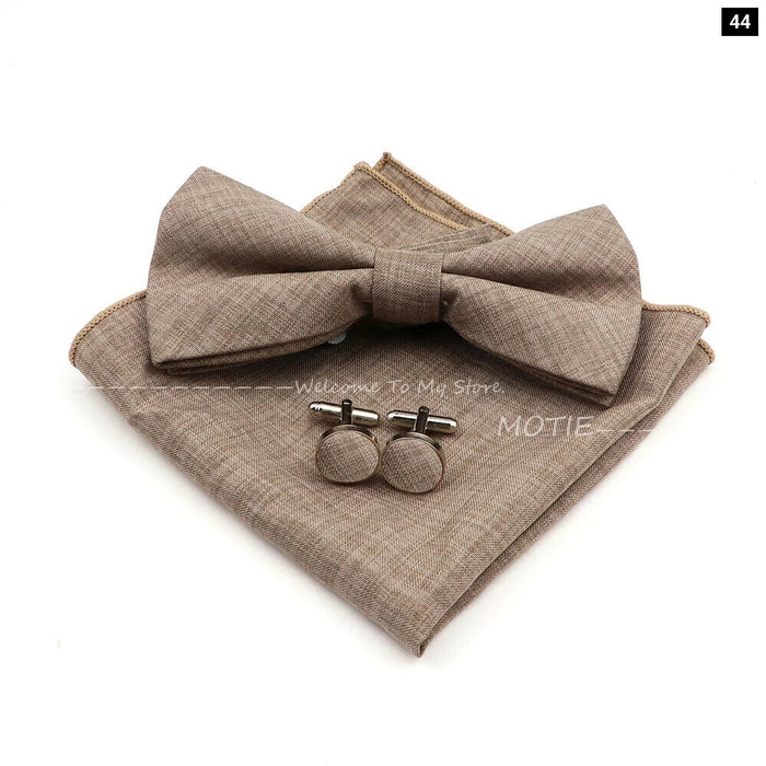 Classic Bowtie Set With Handkerchief Cufflink And Brooch