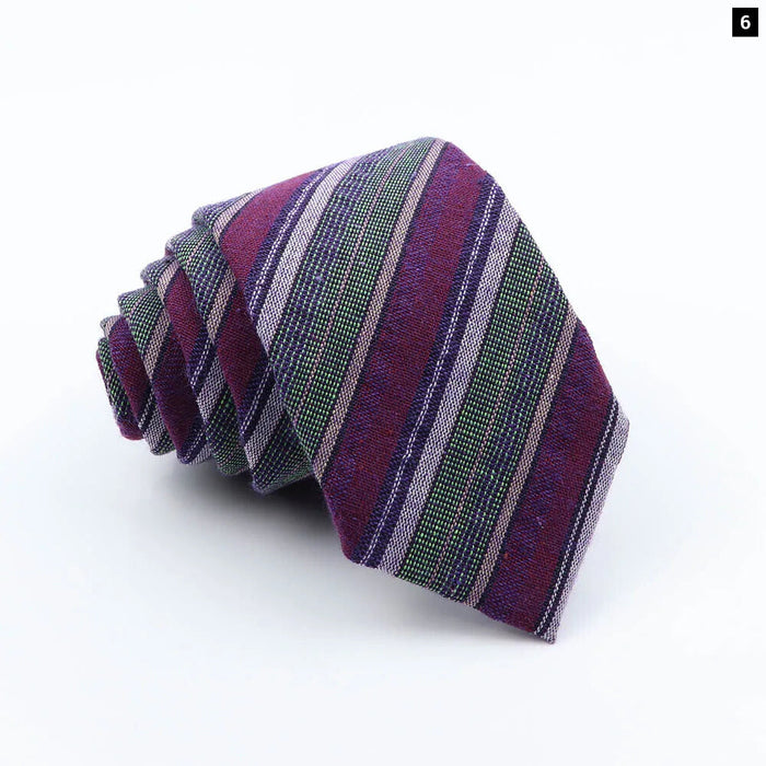 Handmade Mens Striped Ties 6Cm Linen Skinny Neck Tie Red Green Blue Casual Gift