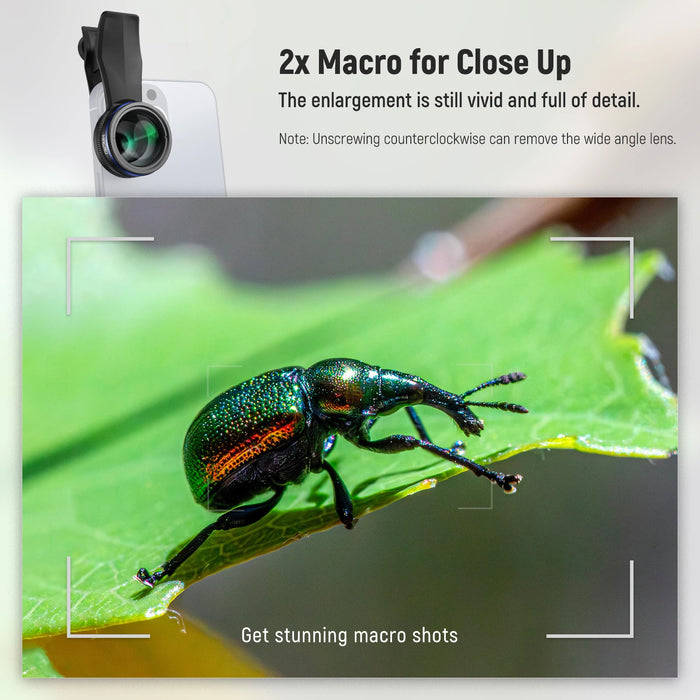 2 In 1 Smartphone Lens Kit 0.75X Wide Angle & 2X Macro For Iphone Samsung Android