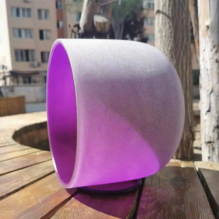 8 Inch 440Hz/432Hz Abefg Note Candy Purple Chakra Frosted Quartz Crystal Singing Bowl With Mallet and O-Ring