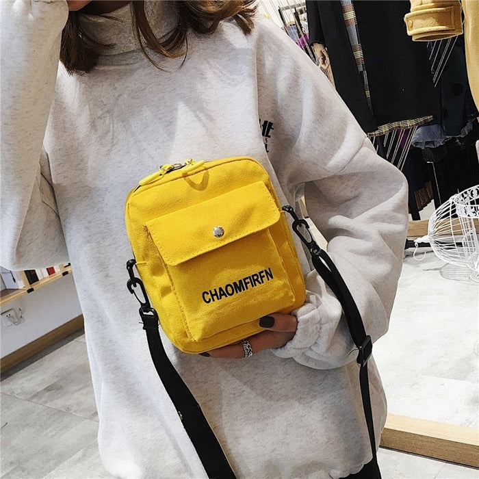 Yellow One Shoulder Crossbody Bag Casual Fashion Women Canvas Letter Bag