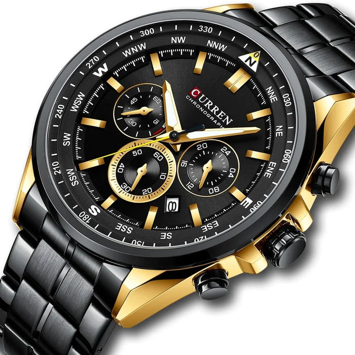 Men Quartz Wristwatches Brand Sporty Chronograph Watches With 316 Stainless Steel Luminous Hands Male Clock Black