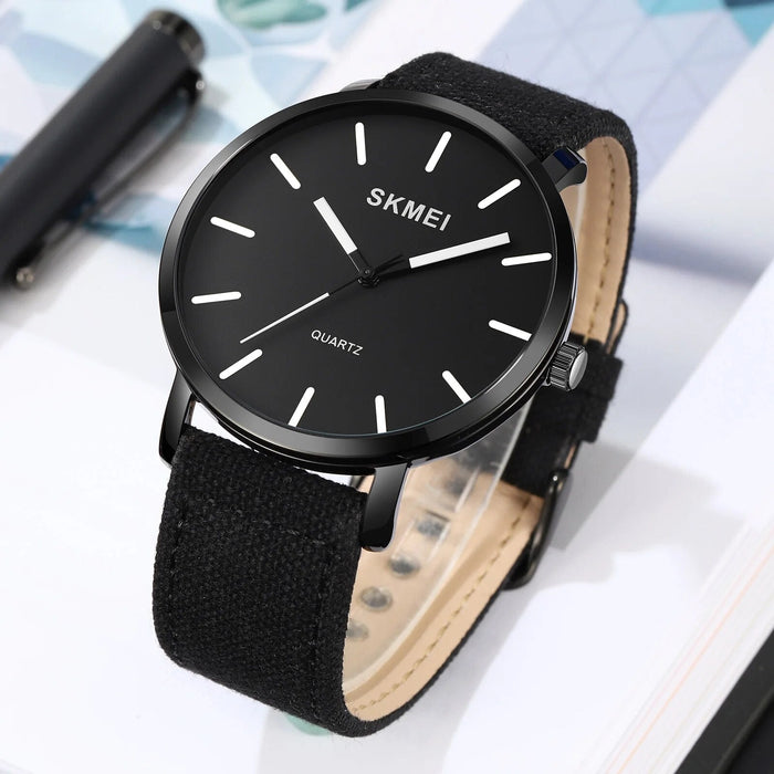 Men's PU Band Leather   Cloth+PU Band Leather Analog Display Quartz 3ATM 30M Water Resistant Wristwatch