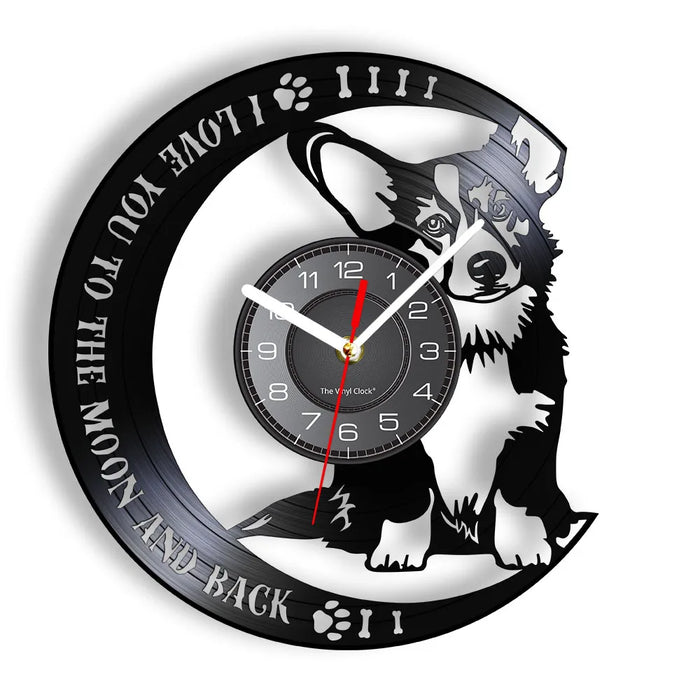 Love You To The Moon Corgi Vinyl Record Clock