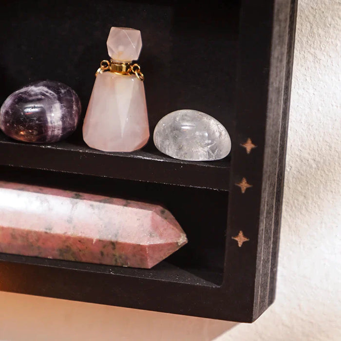 Wooden Crescent Moon Shelf With Crystal Stone Holder