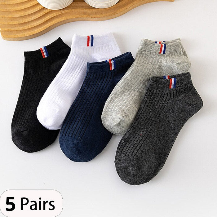 5 Pairs Of Thin Summer Blending Boat Socks Plain Colour Mens Casual Socks Breathable Sweat Absorbing Calibration Socks