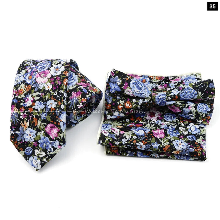 Floral Tie And Handkerchief Set For Business And Weddings