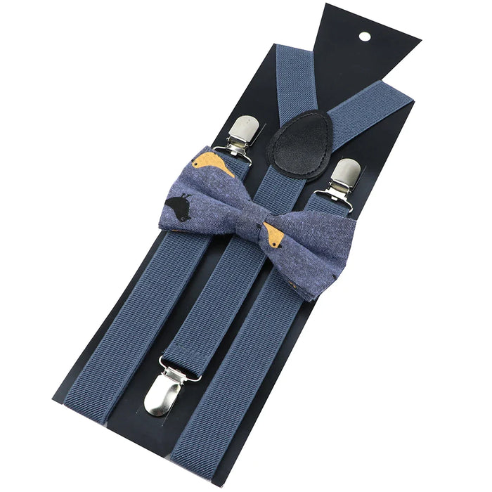 Cotton Suspenders And Bow Tie Set Adjustable And Elastic For Weddings