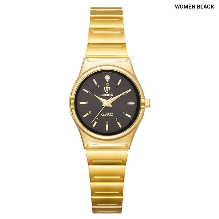 Quart Movement Women Mens Watches Luxury Stainless Steel Female Ladies Golden Wristwatch Clock