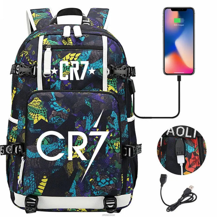 Unisex Cr7 School Bag For Kids Usb Charging Orthopedic Black