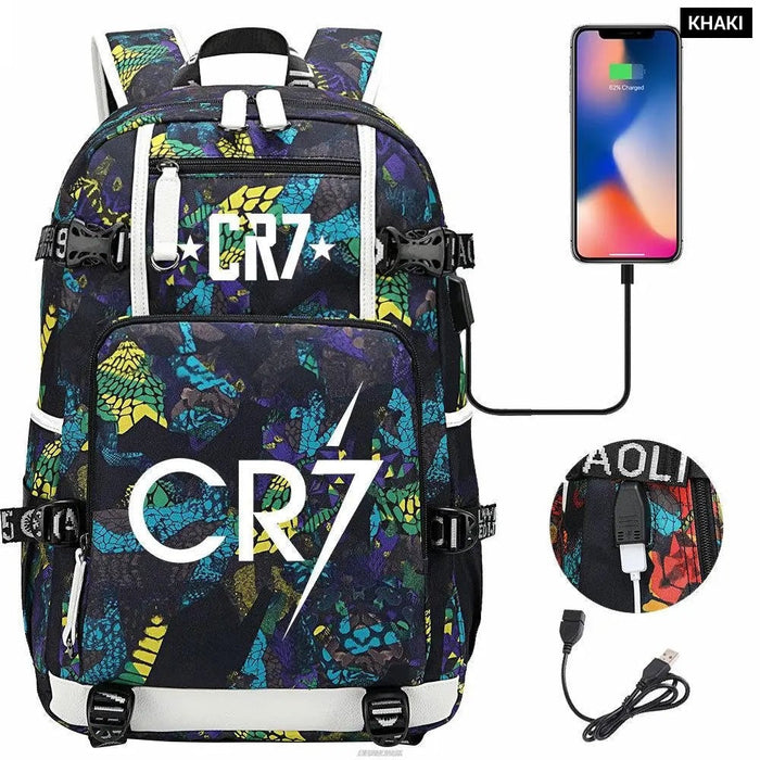 Unisex Cr7 School Bag For Kids Usb Charging Orthopedic Black