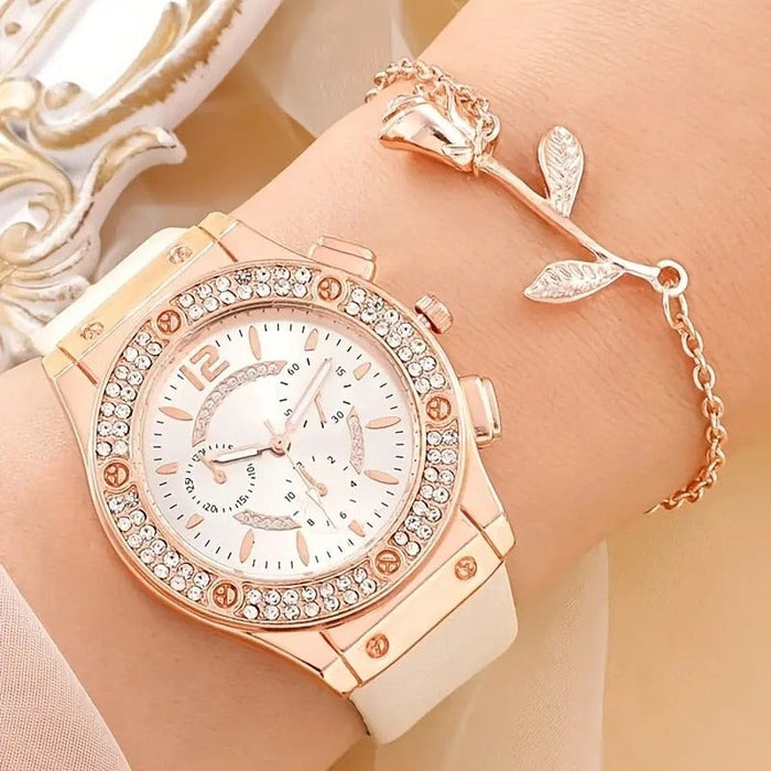 Watches Set Rhinestone Women Fashion Elegant Wristwatch Quartz Watch For Girl