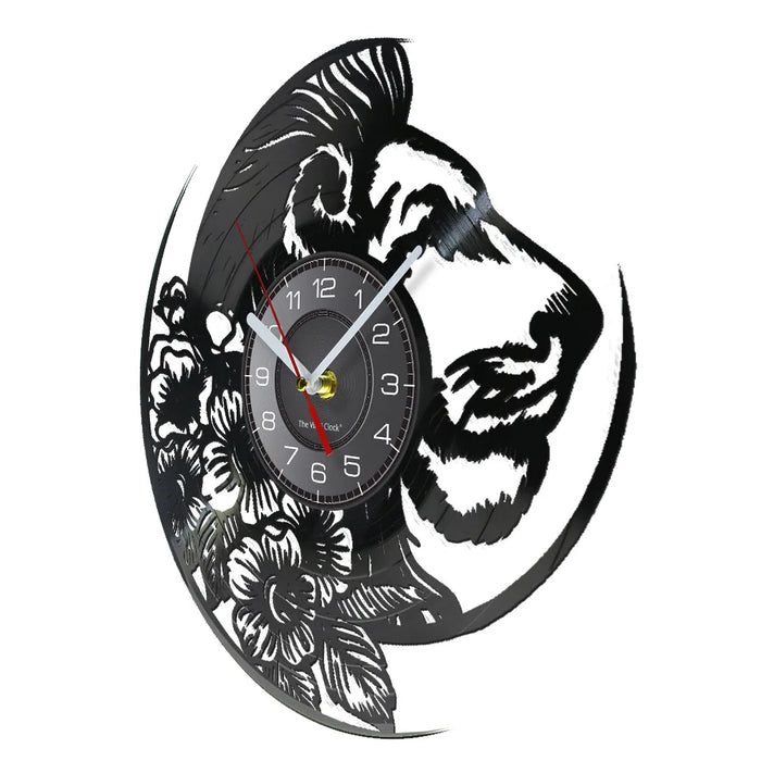 Wild Lion Floral Vinyl Record Wall Clock