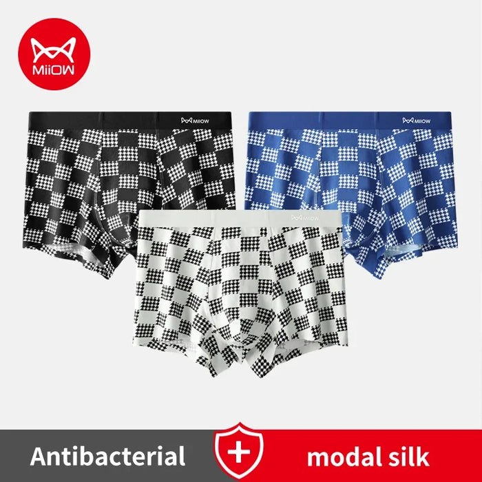 3 Piece Plaid Print Mens Boxers