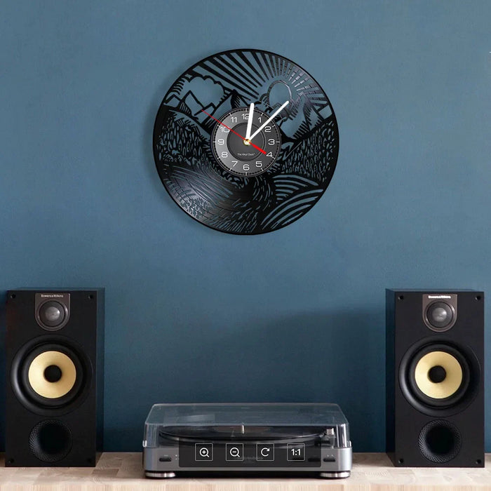 Scenic Mountain Landscape Vinyl Record Wall Clock