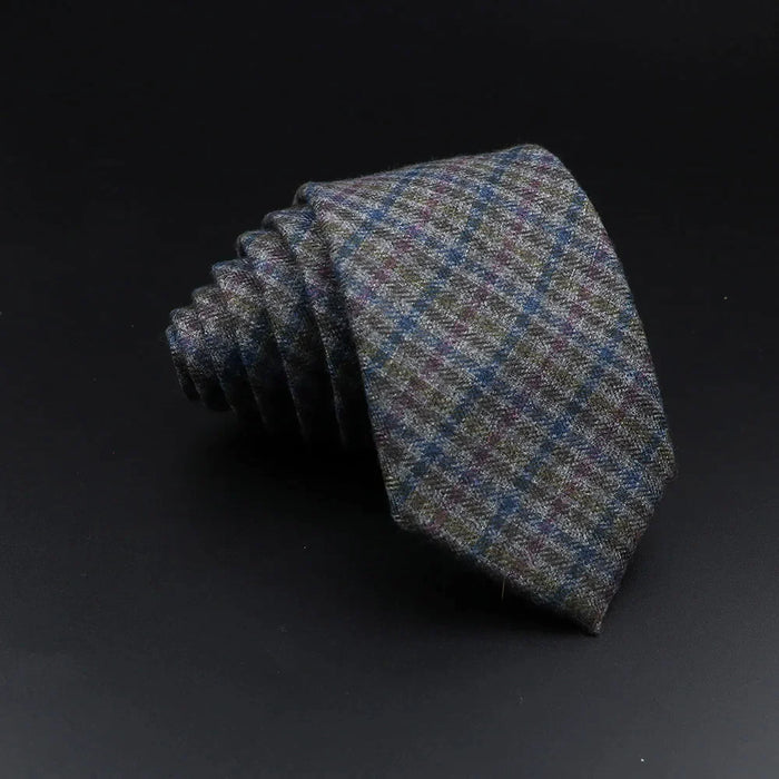 Handmade Mens Plaid Tie Black Grey Red Cotton Wool Wedding Business Party Gift Accessory