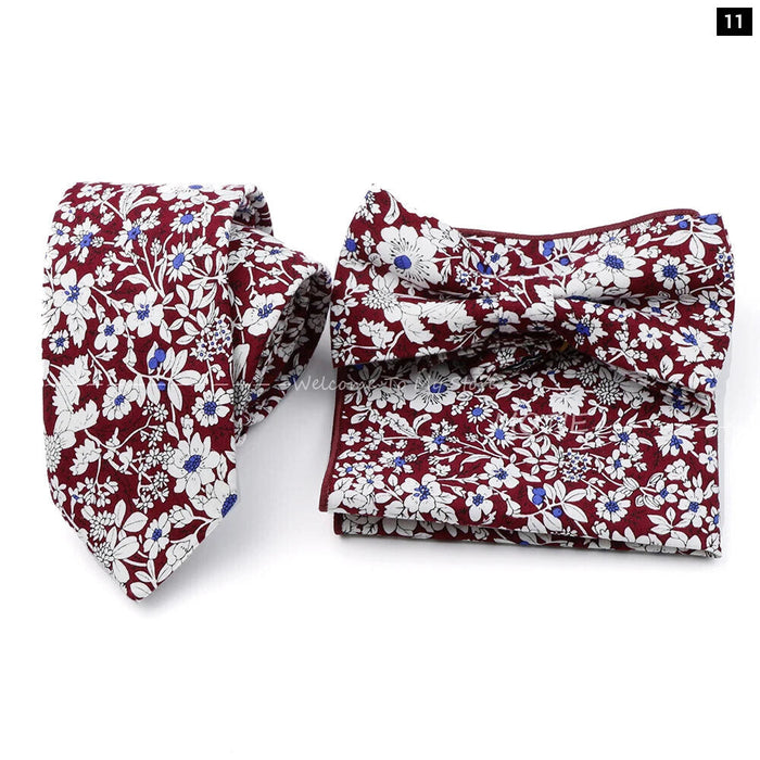 Floral Tie And Handkerchief Set For Business And Weddings